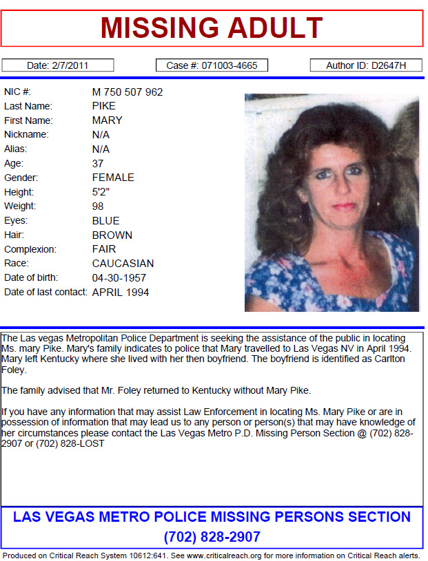 Mary Francis Pike Nevada Missing Person Directory